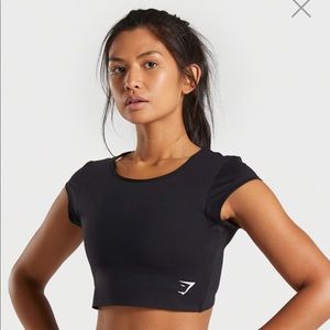 GYMSHARK Dreamy Cap Sleeve Crop Top-Black-L NEW